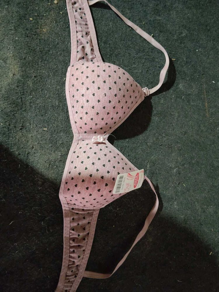 Pink Heart Print Bra