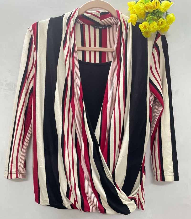 Formal Coat Type Striped Top