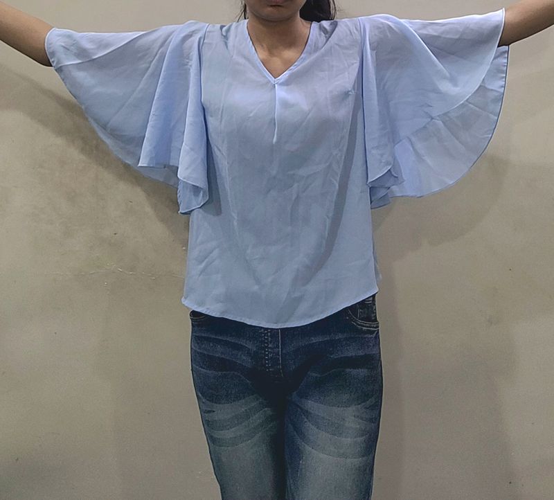 Light Blue Shein Ruffle Sleeves Top