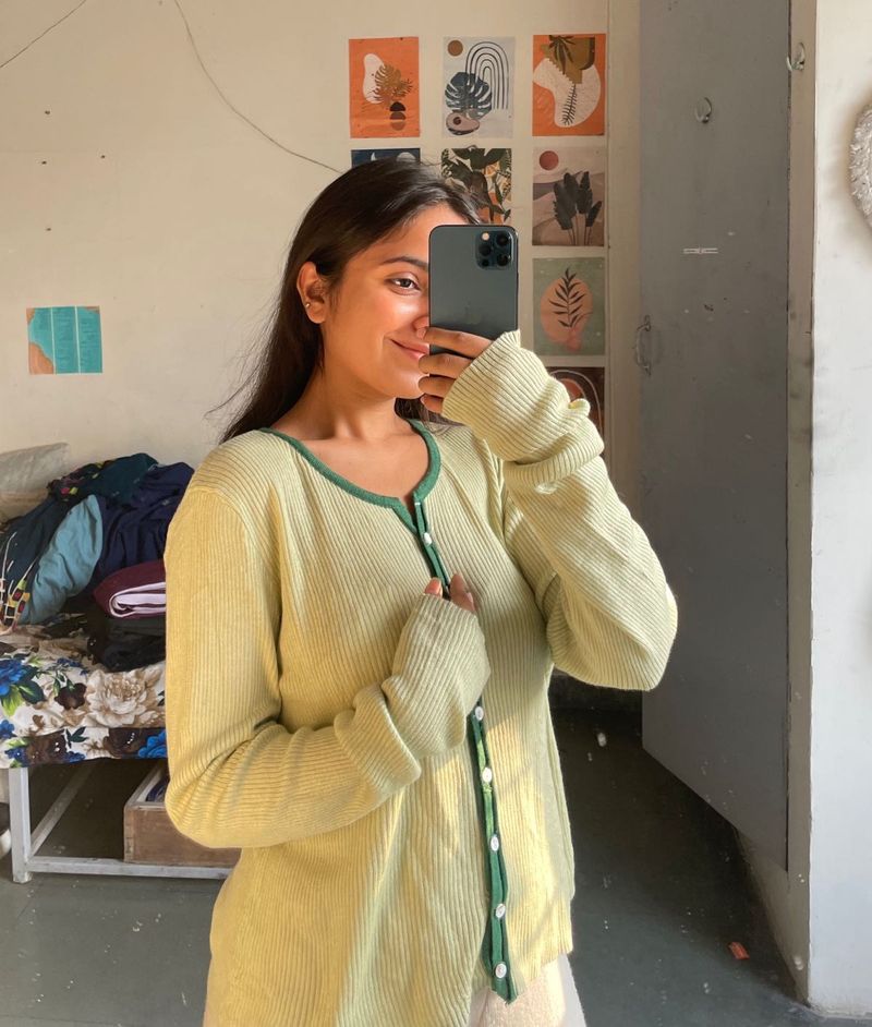 Cute Green Trim Cardigan