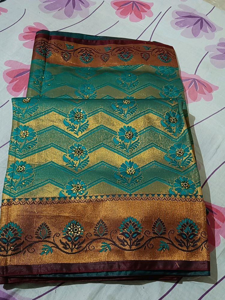 Rama Green And Brown Border Kanjeevaram Saree