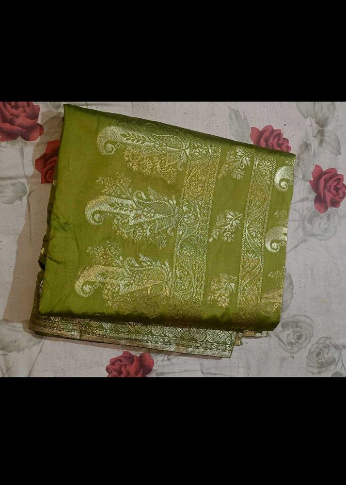Pure Zari Silk Saree Mehendi Colour