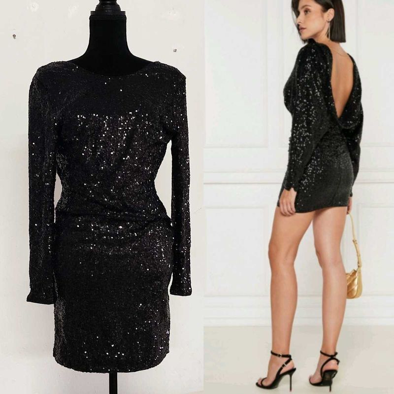 H&amp;M Black Sequined Deep Backles Party Dress