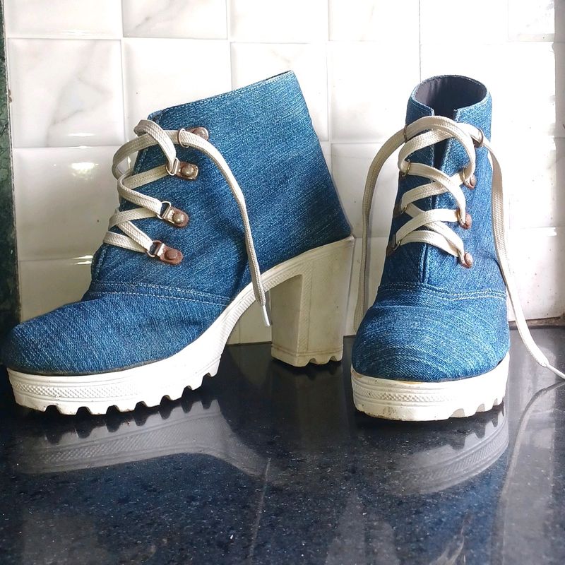 High Heels Denim Shoes - Size 38