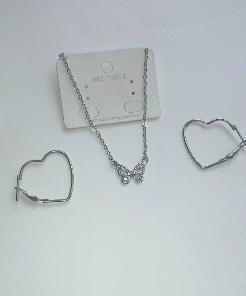 Butterfly Necklace &amp; Heart Earrings Set