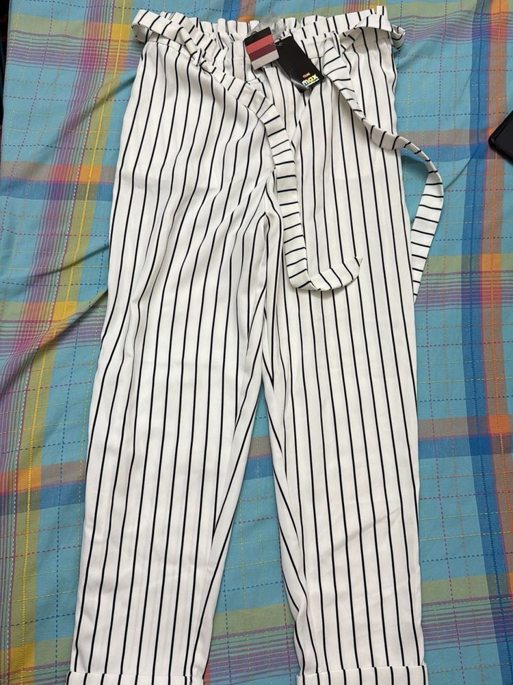 Striped Paper Bag Waist Pants