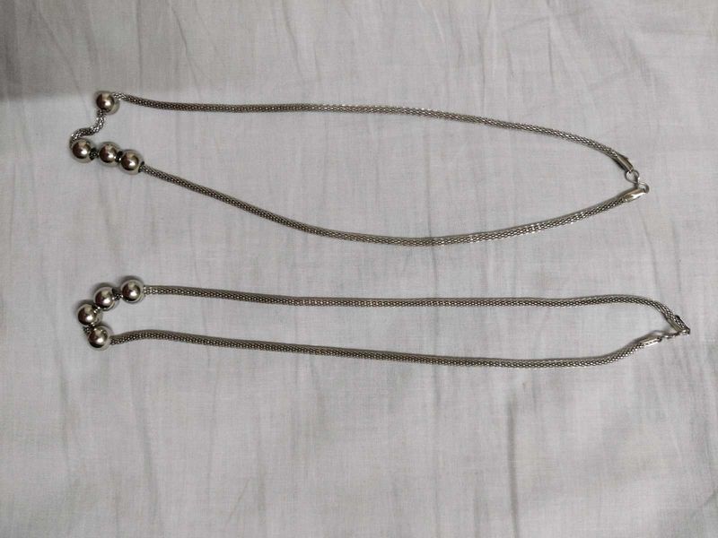Silver Pearl Chain Necklaces (Set of 2)