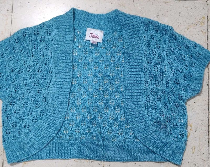 Blue Knitted crochet Shrug with light glitter