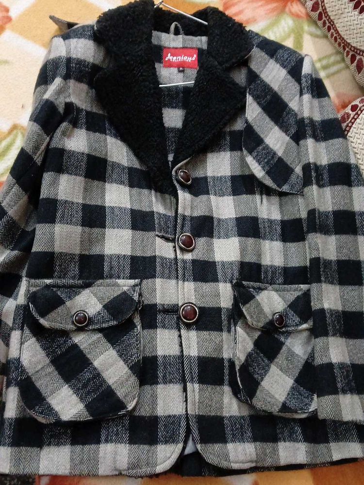 Designer Silver And Black Box Coat
