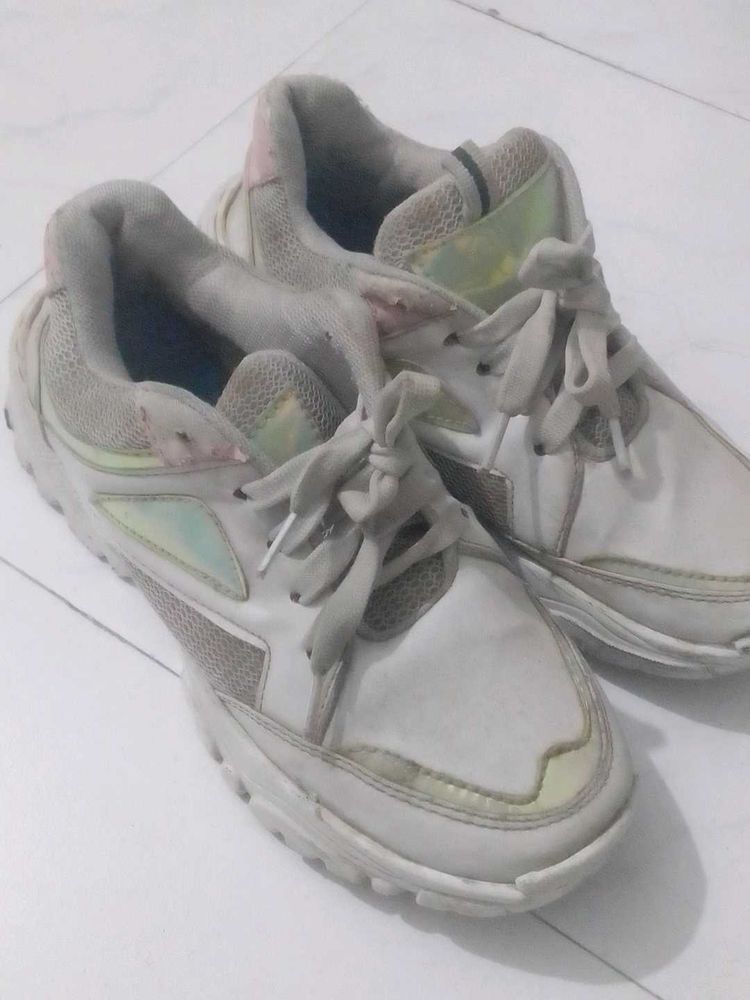 White Lace-up Sneakers