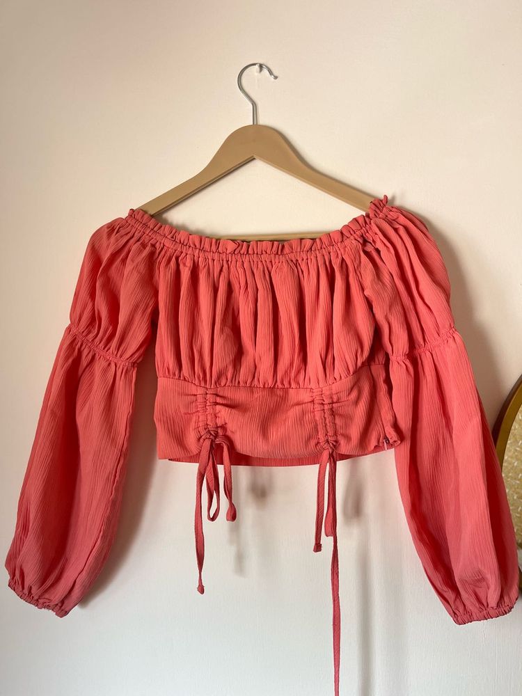 Coral Off-the-Shoulder Crop Top