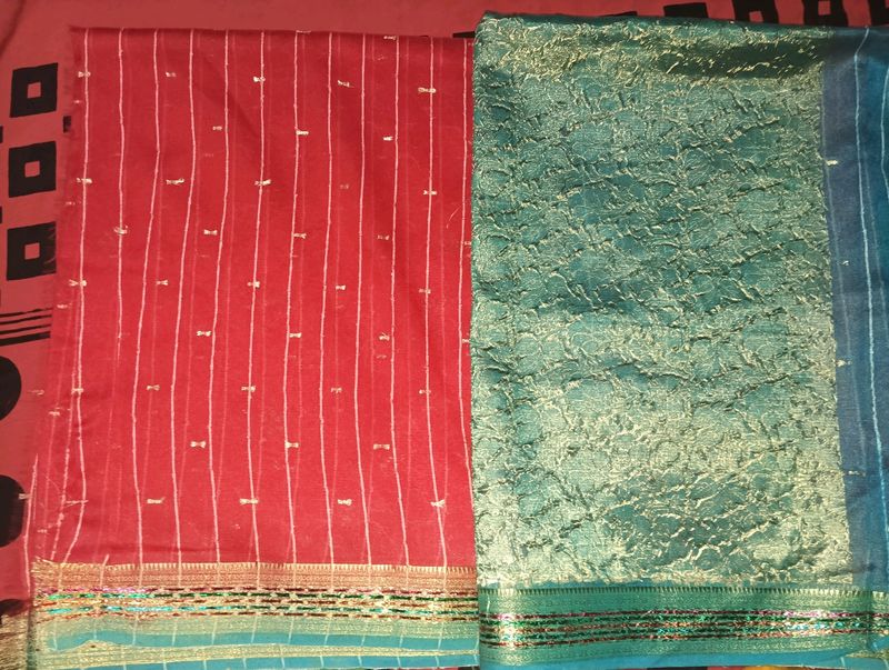 Red Is The Saree And Blue Blouse Piece