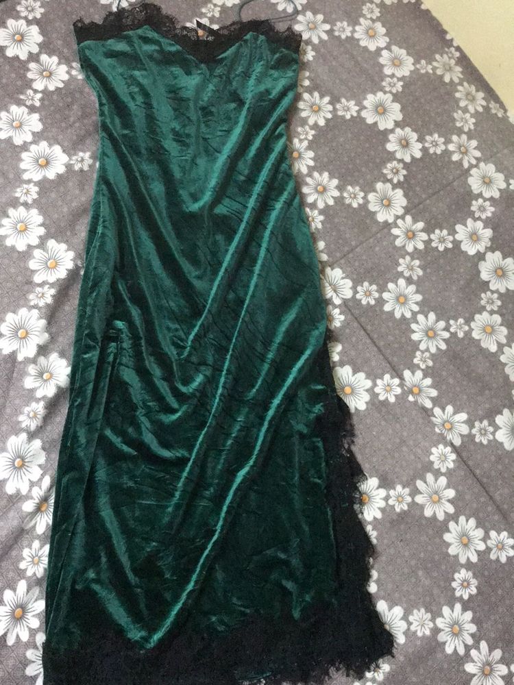 Zara Emerald Green Lace Trim Slip Dress