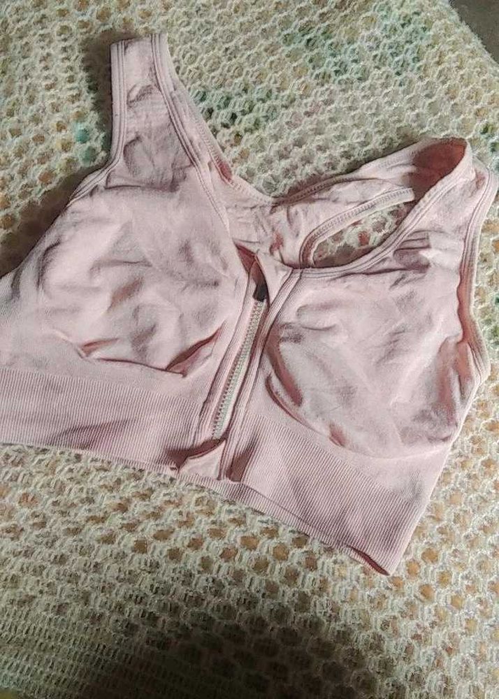 Peach Zip Front Sports Bra
