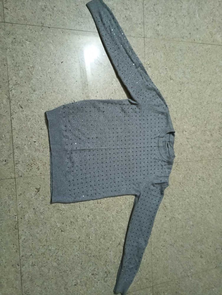 Gray Embellished Sweater