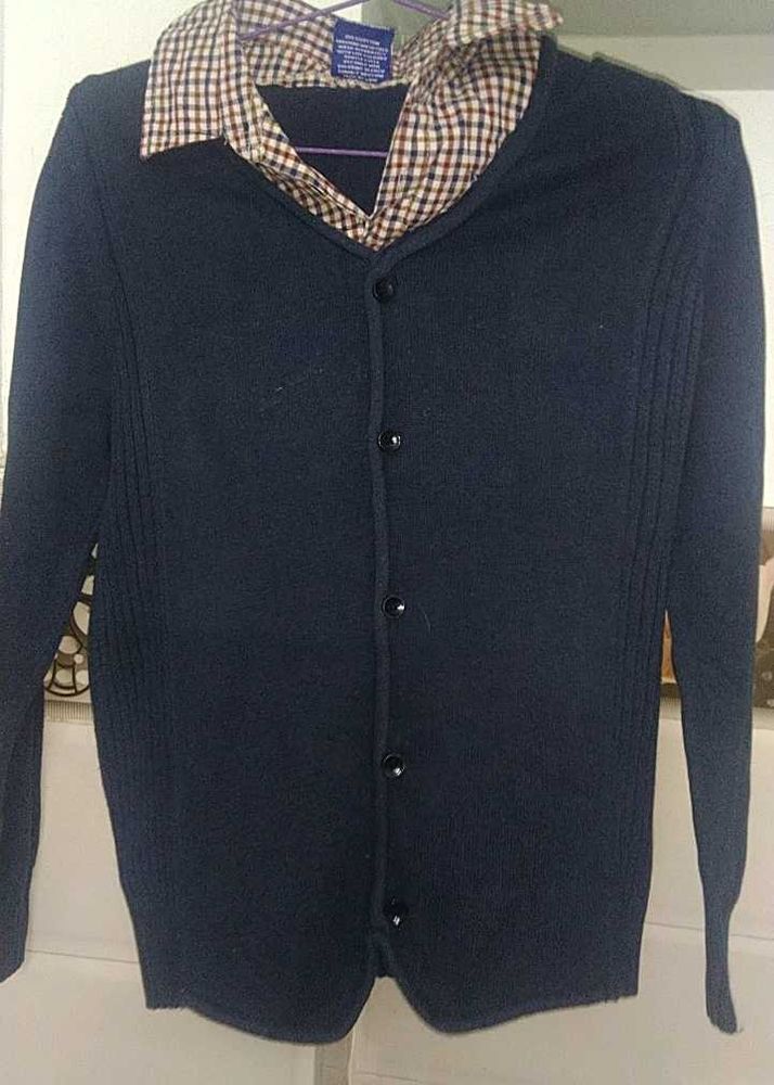 Navy Blue Cardigan And Black Trouser