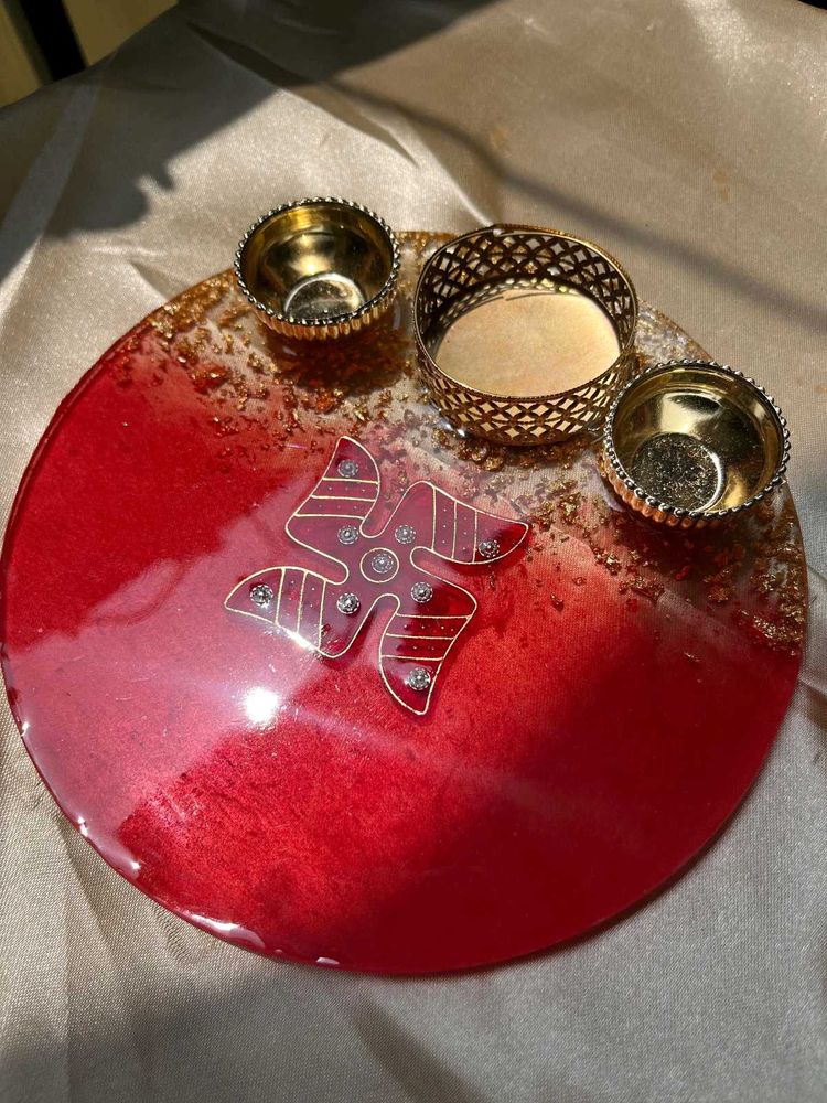 Red Swastik Thali Resin