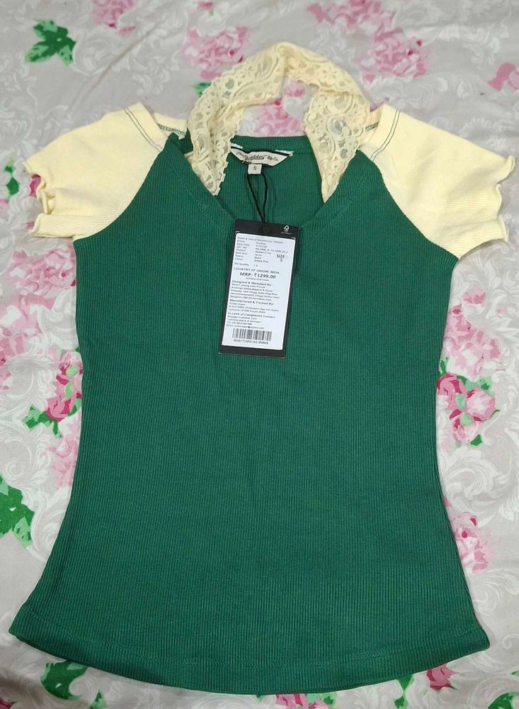 Green Top with Lace Detail