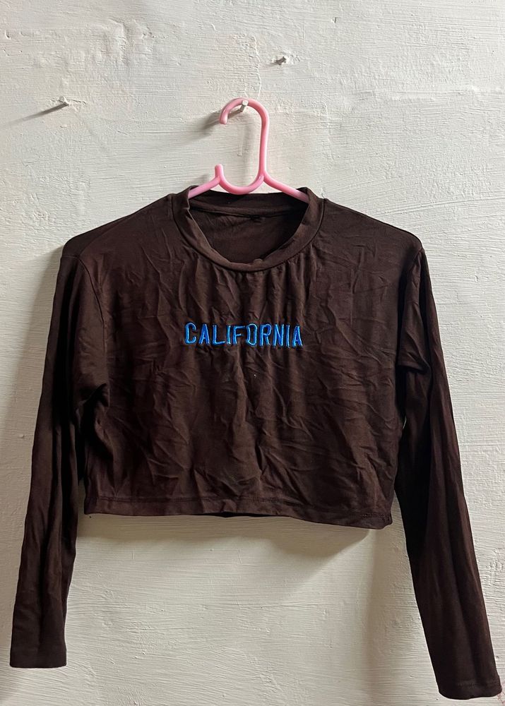Chocolate Brown “CALIFORNIA” Graphic Crop Top