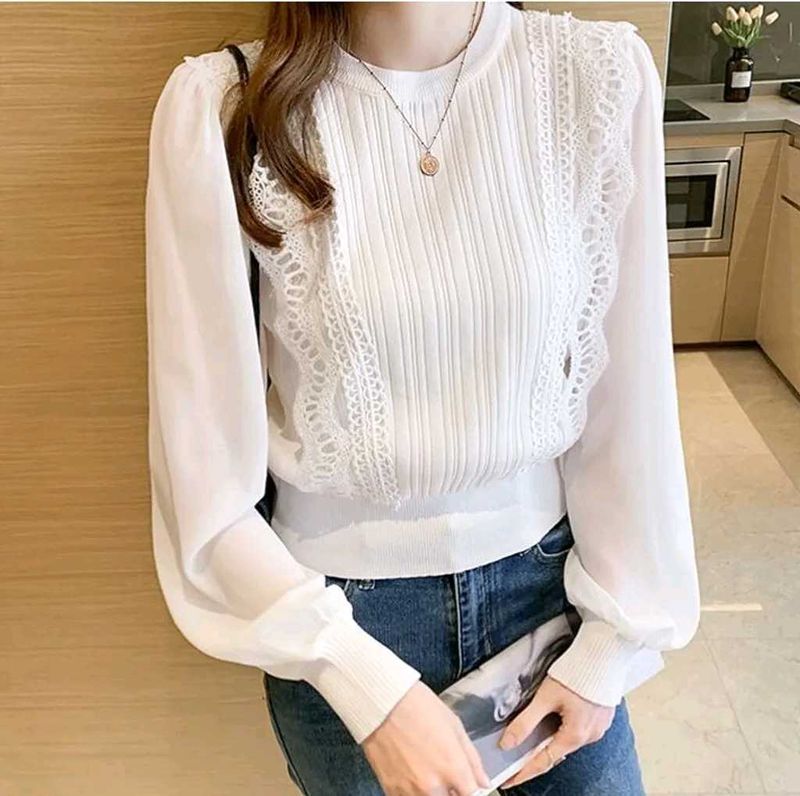 Elegant Lace Trim Knit Top