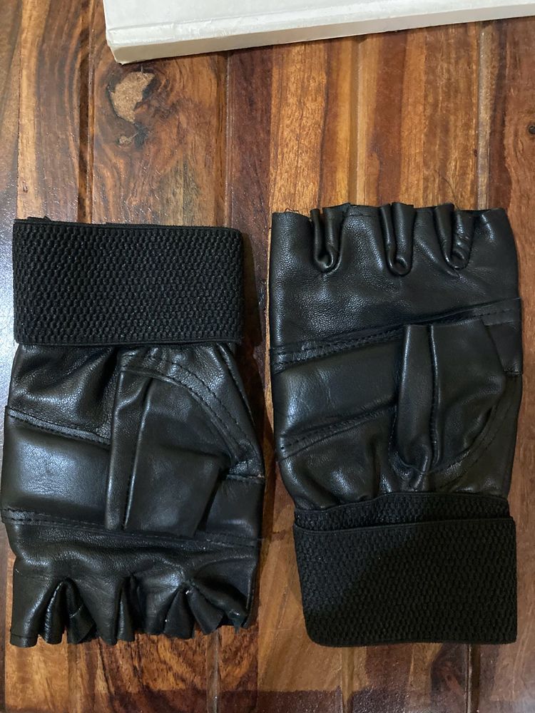 Leather And Polyester Gym/driving Gloves