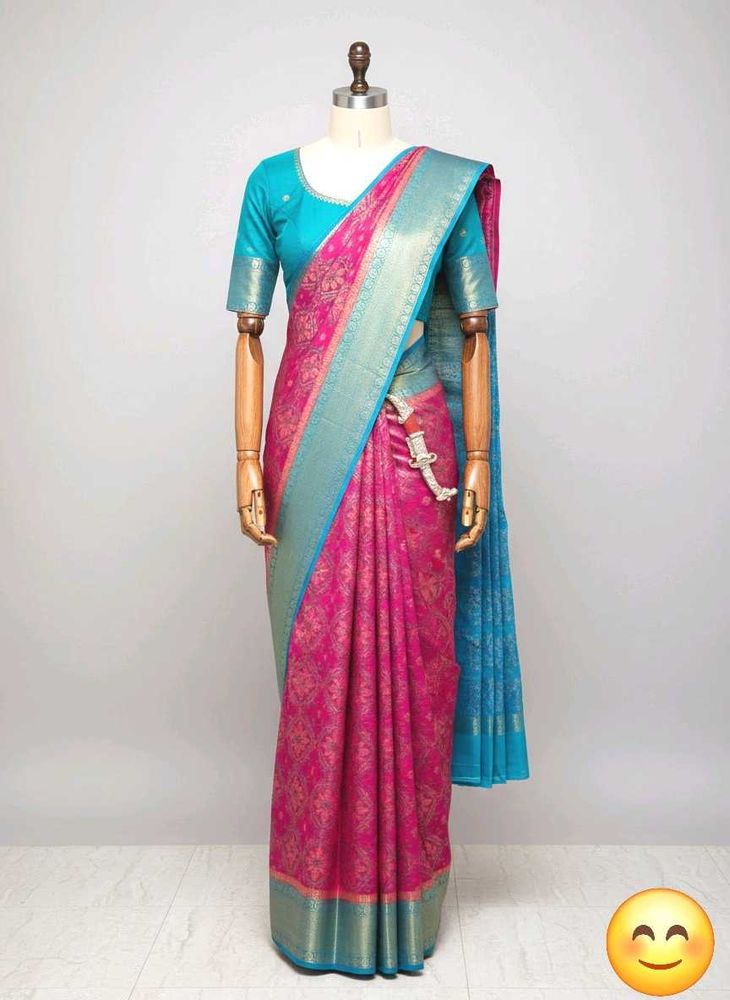 Pink &amp; Blue Silk Saree