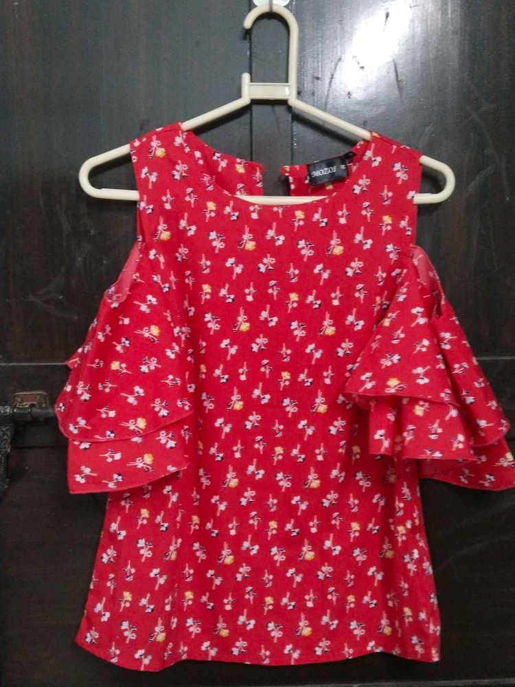 Red Coloured Casual Top With Floral Print