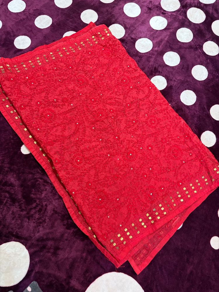 Red Embroidered Dupatta