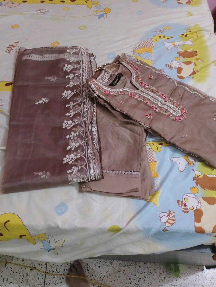Elegant Embroidered Brown Salwar Kameez