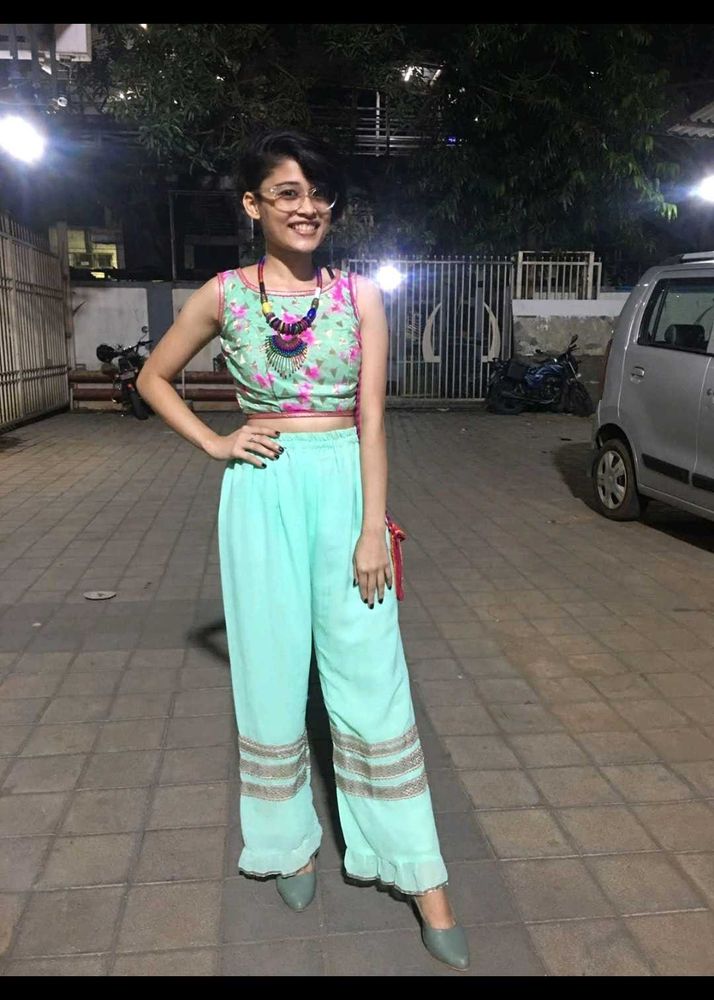 Light Blue Crop Top With Plazzo