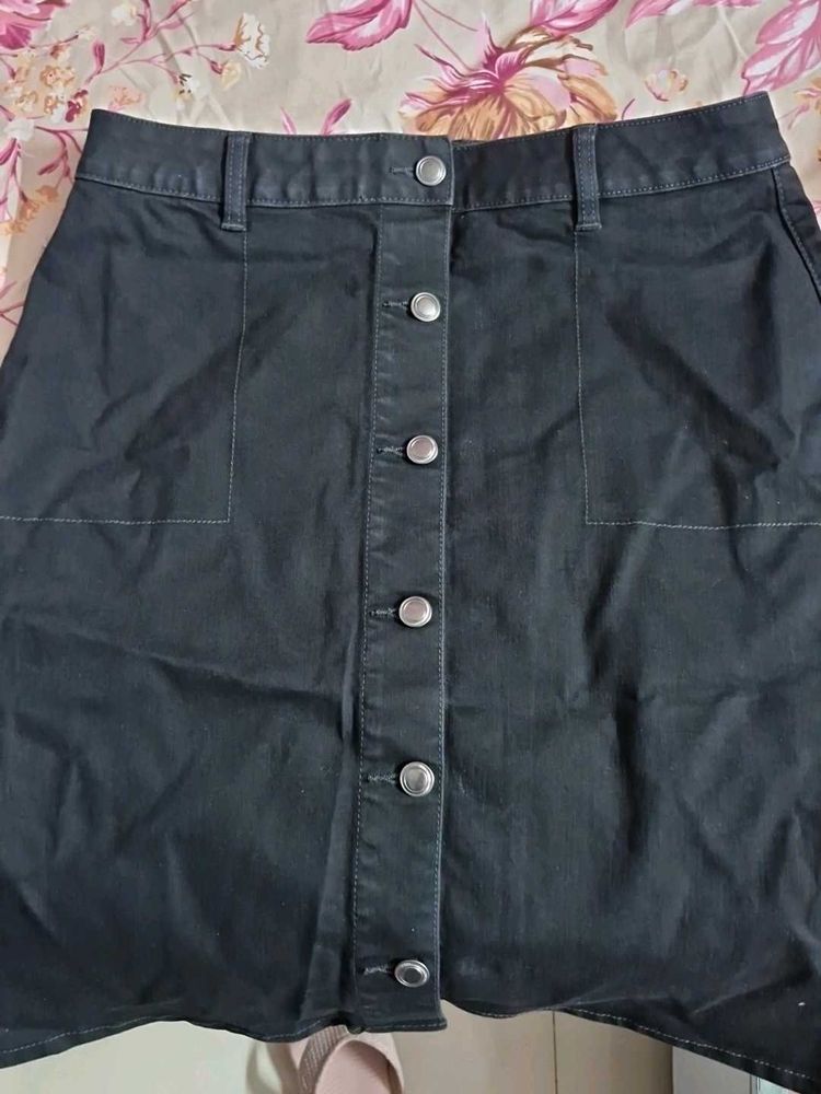 Button Front Denim Skirt