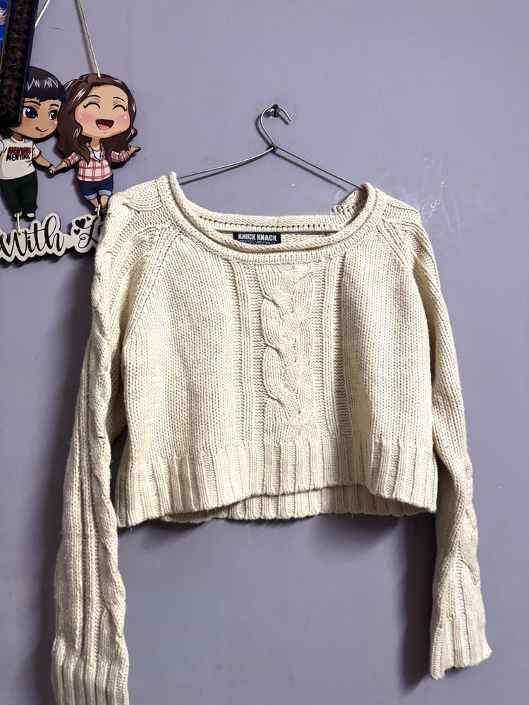 solid woolen crop sweater