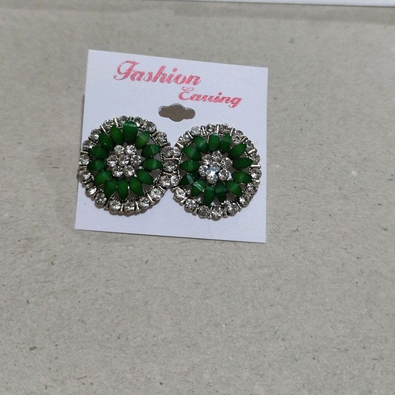 Green And White Stone Daily Wear Earrings