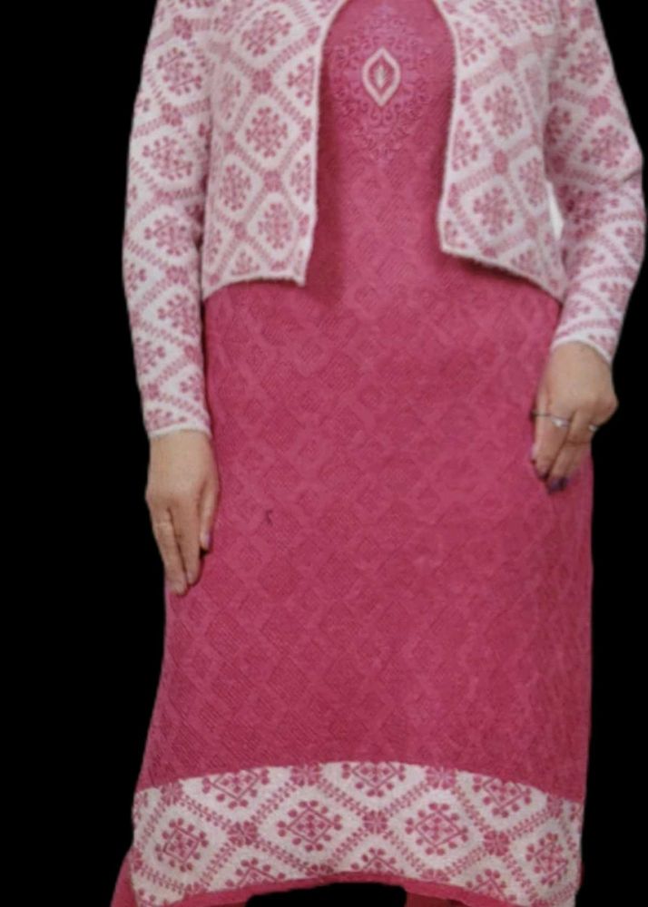 Pink Knit Kurti with Cardigan