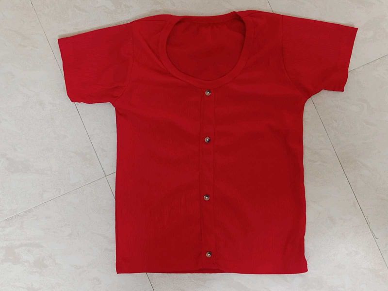 Red Crop Top With Buttons