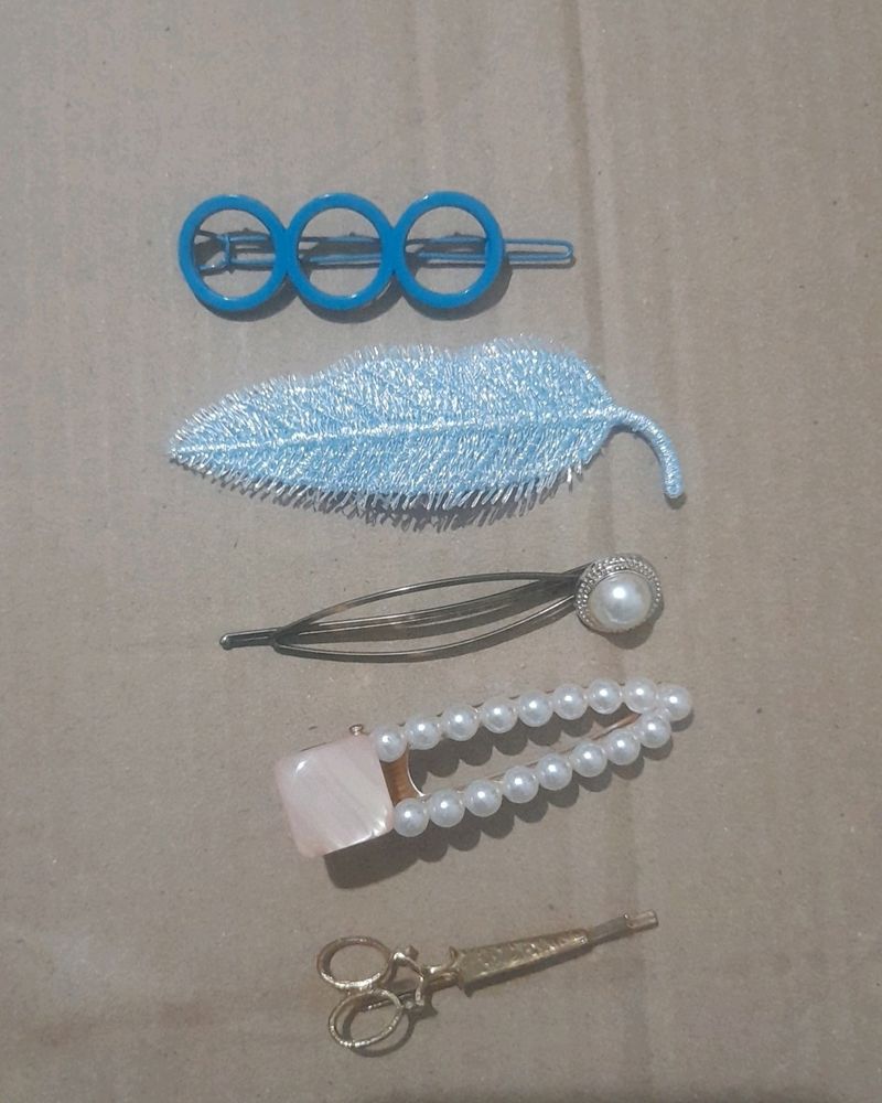 Korean Hair Accessory Set And heart Pearl Necklace