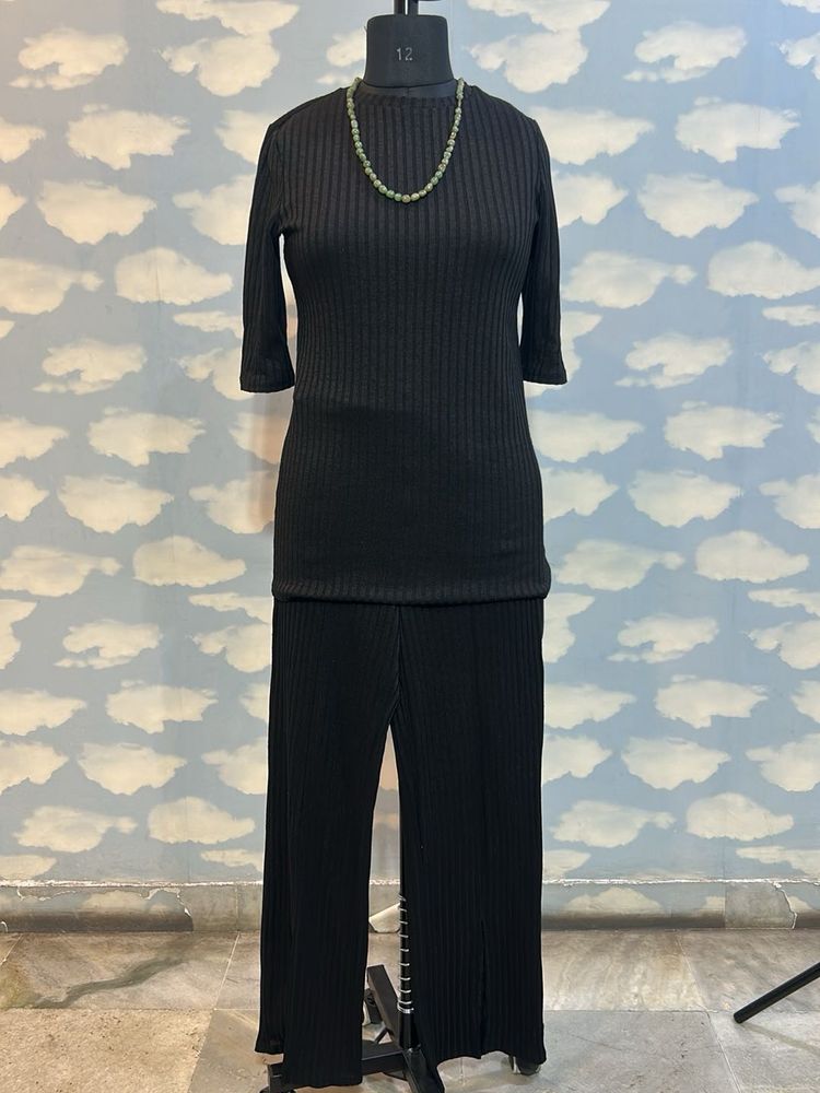 MANGO Black Ribbed Knit Co-ord Set