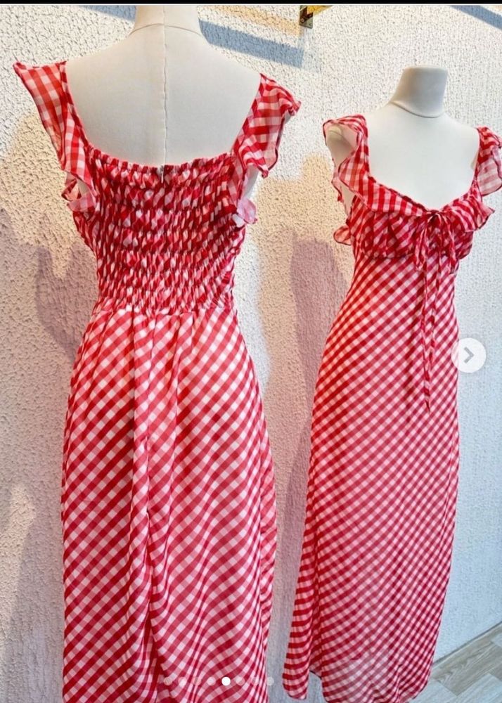 Red Gingham Ruffle Dress