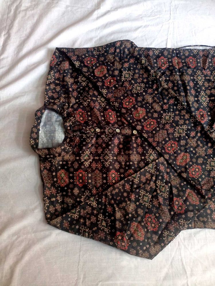 Printer Ethnic Men Black Kurta