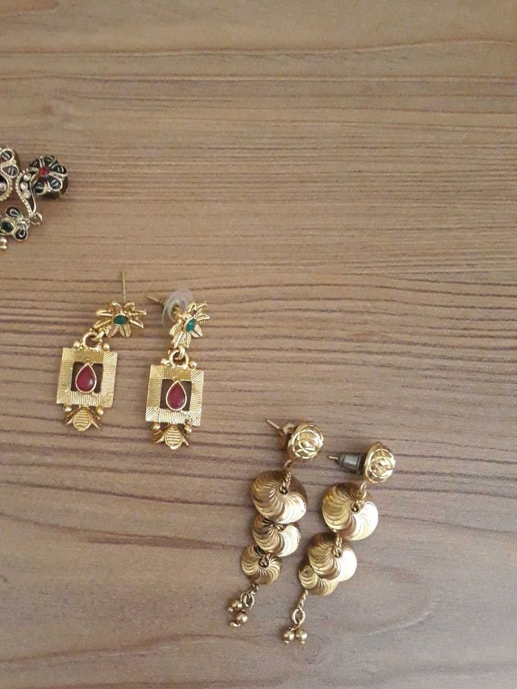 3 Elegant Gold Tone Earrings
