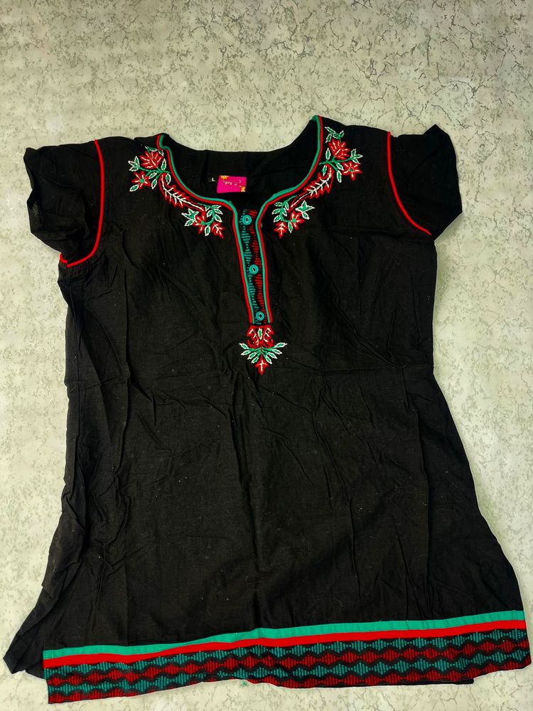 Embroidered Black Kurti Top