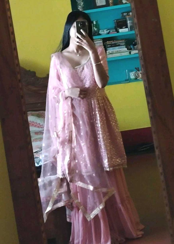 Pink Sequin Embellished Sharara Dress