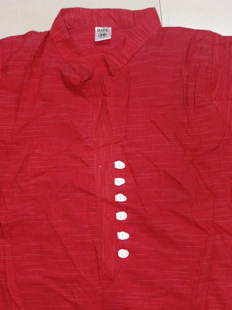Red Mandarin Collar Shirt