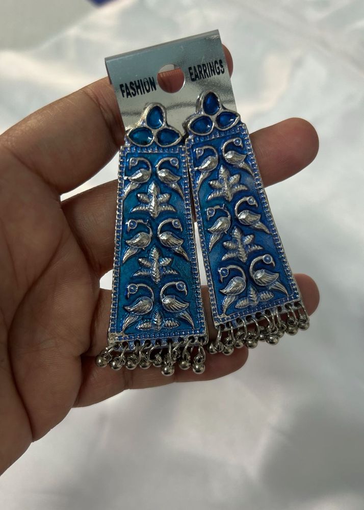 oxidized earrings Blue &amp; Silver