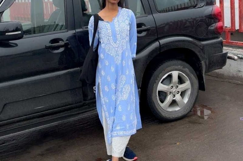 Blue Embroidered Real Chiken Kurti