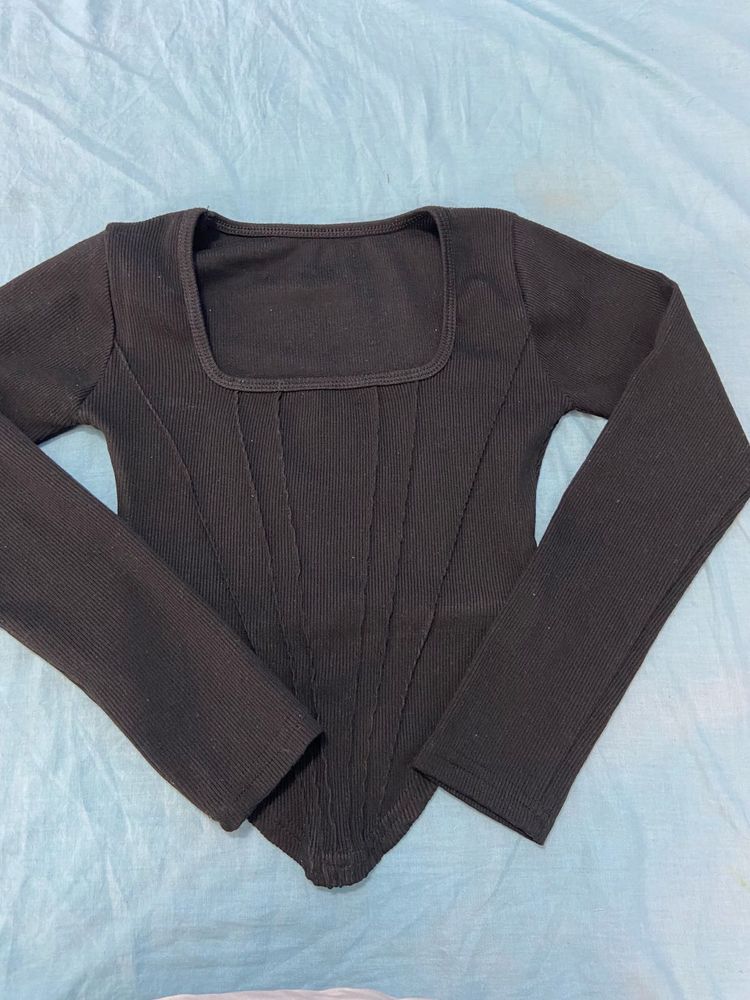 Black Corset Long Sleeve Top