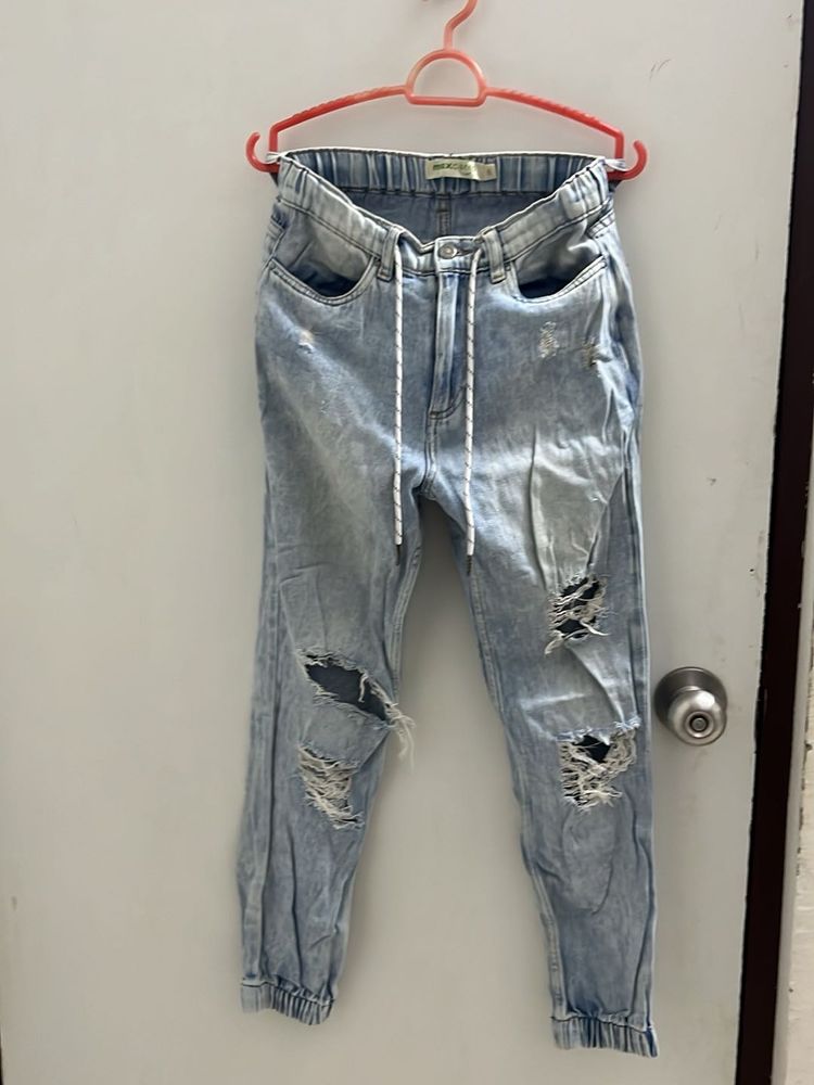 Ripped Denim Joggers