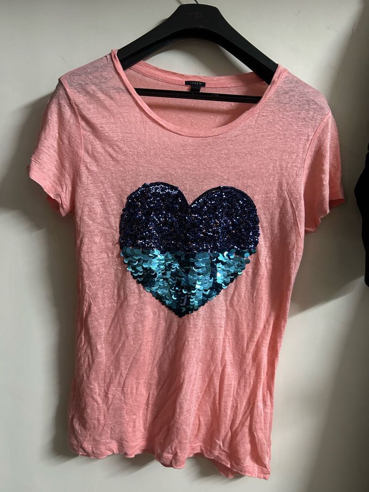 Cute Pink Heart Sequin Tee