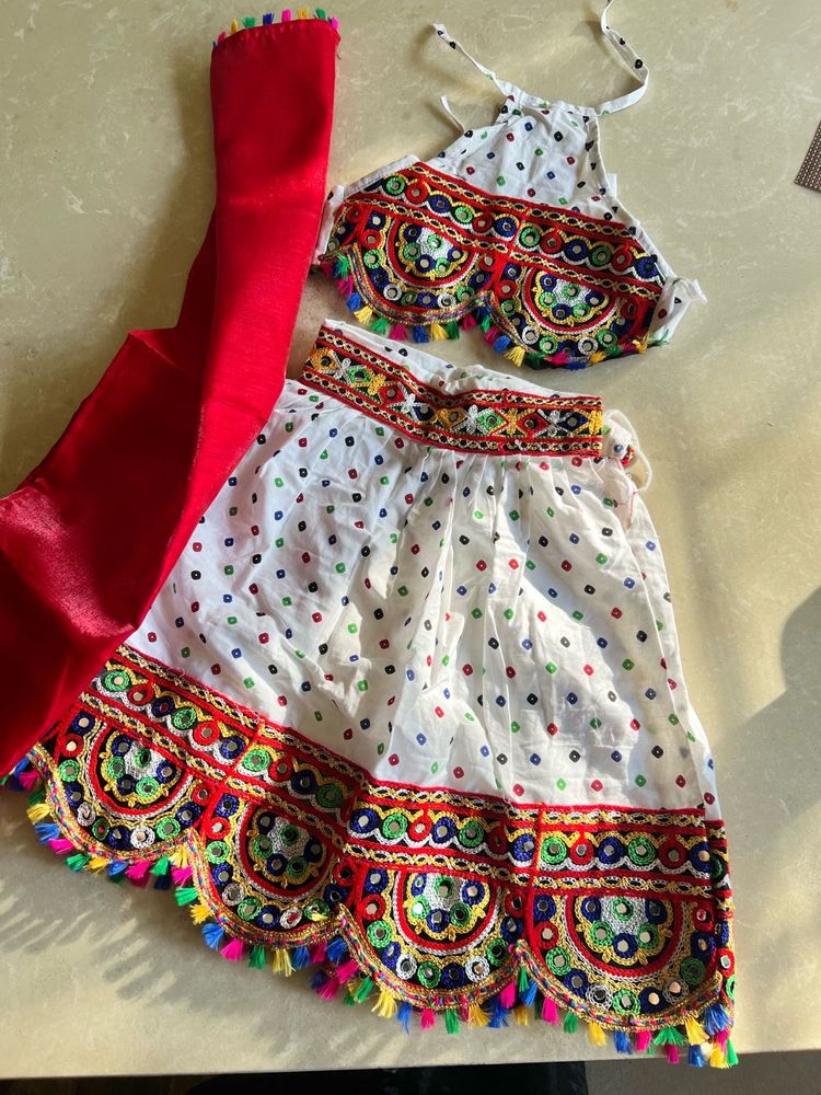 White Bandhani Lehenga Set