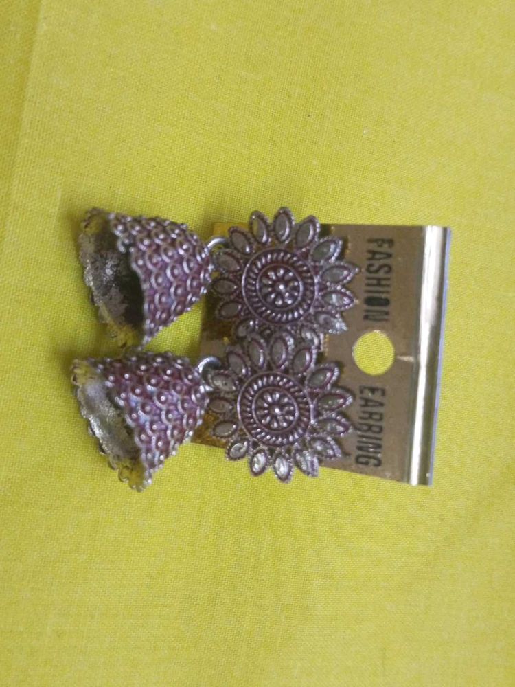 Maroon Colour Earring With Stones
